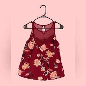Maurices Burgundy Floral Mesh Racerback Tank (L)